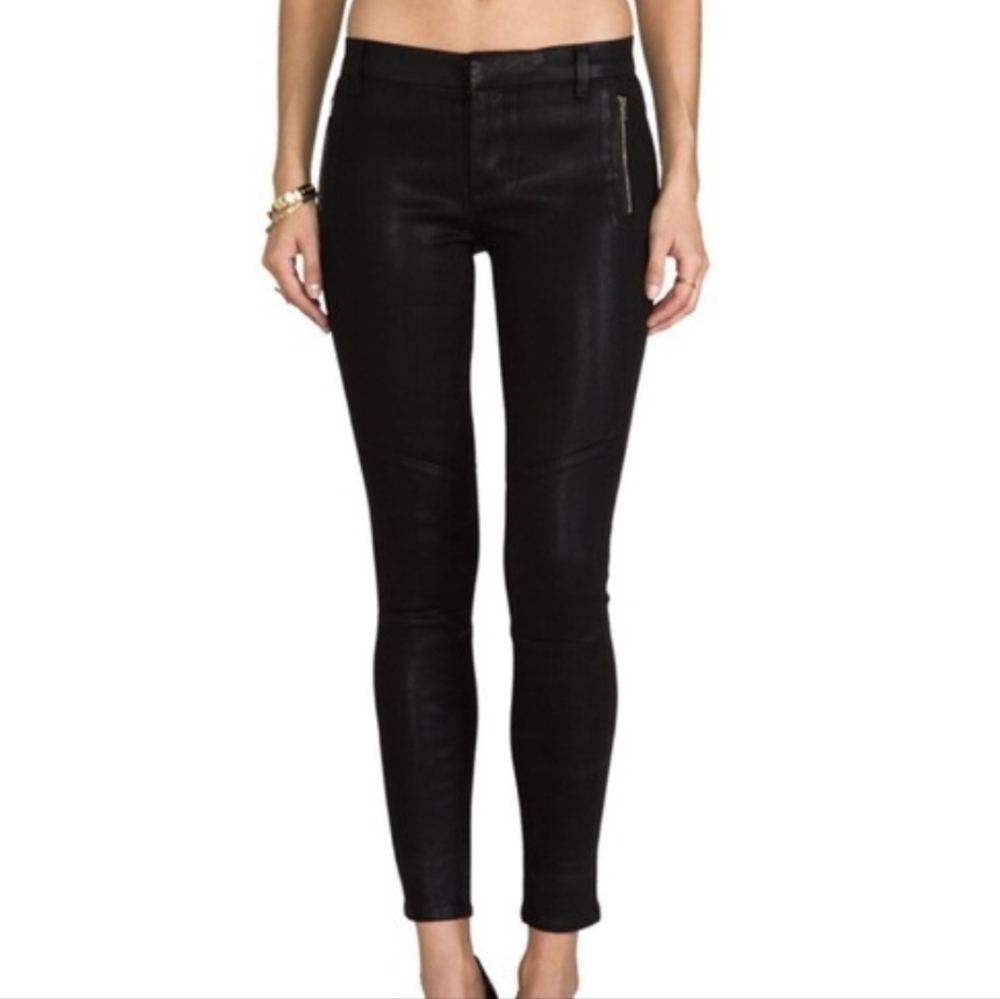 J Brand Womens Moto Skinny in Coated Black Jeans sz 29